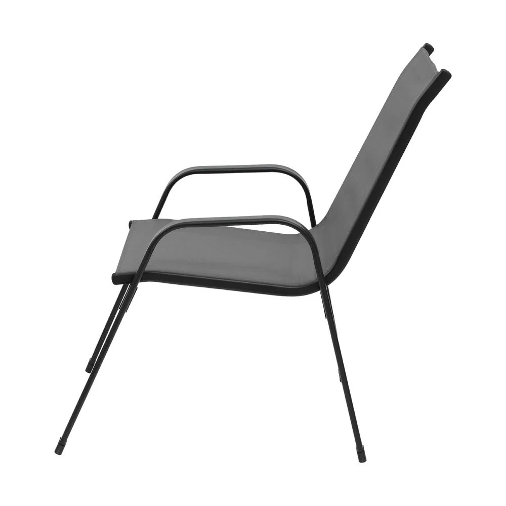Set of 2 Outdoor Dining Chairs Stackable Lounge Chair Patio Furniture Black - Image 3