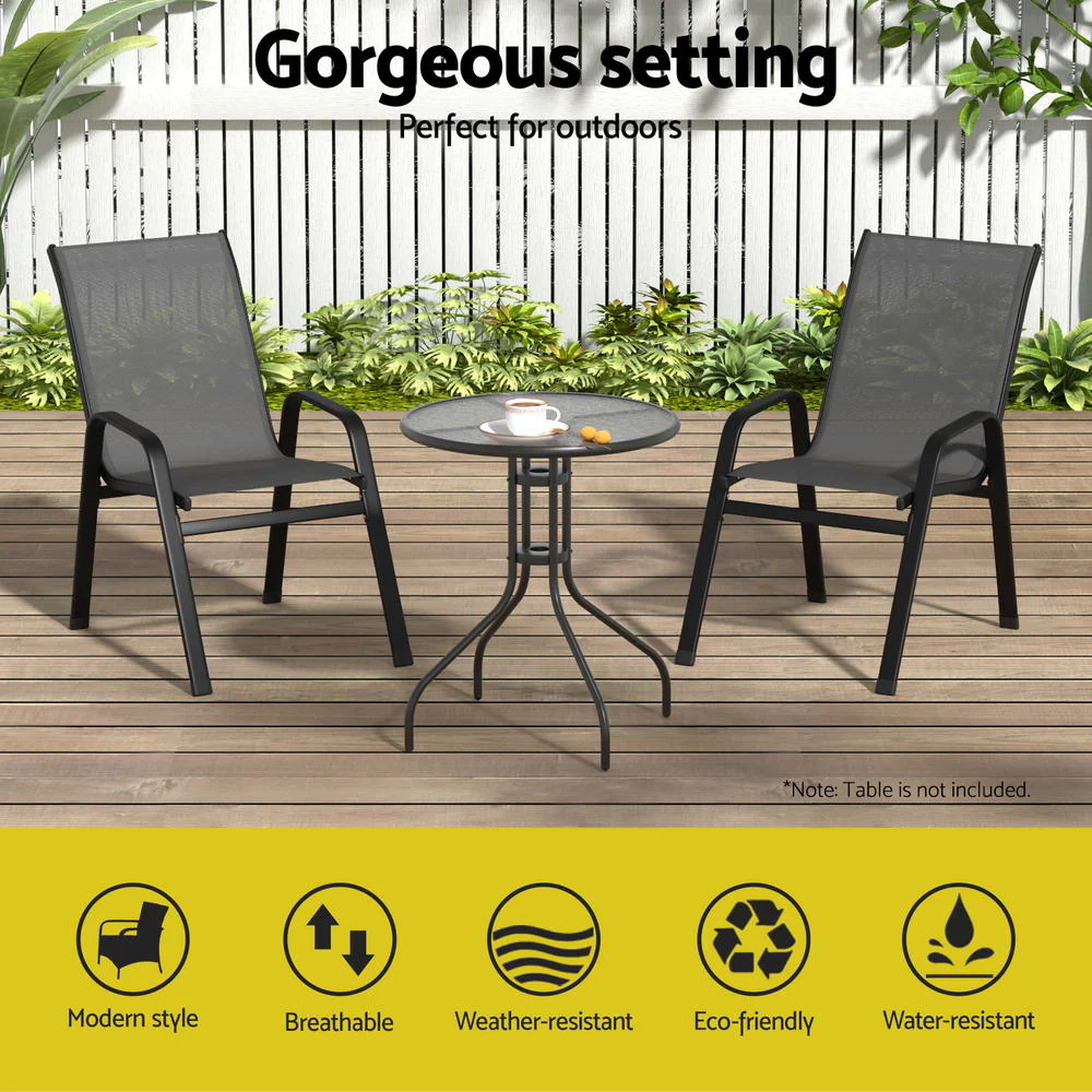 Set of 2 Outdoor Dining Chairs Stackable Lounge Chair Patio Furniture Black - Image 4