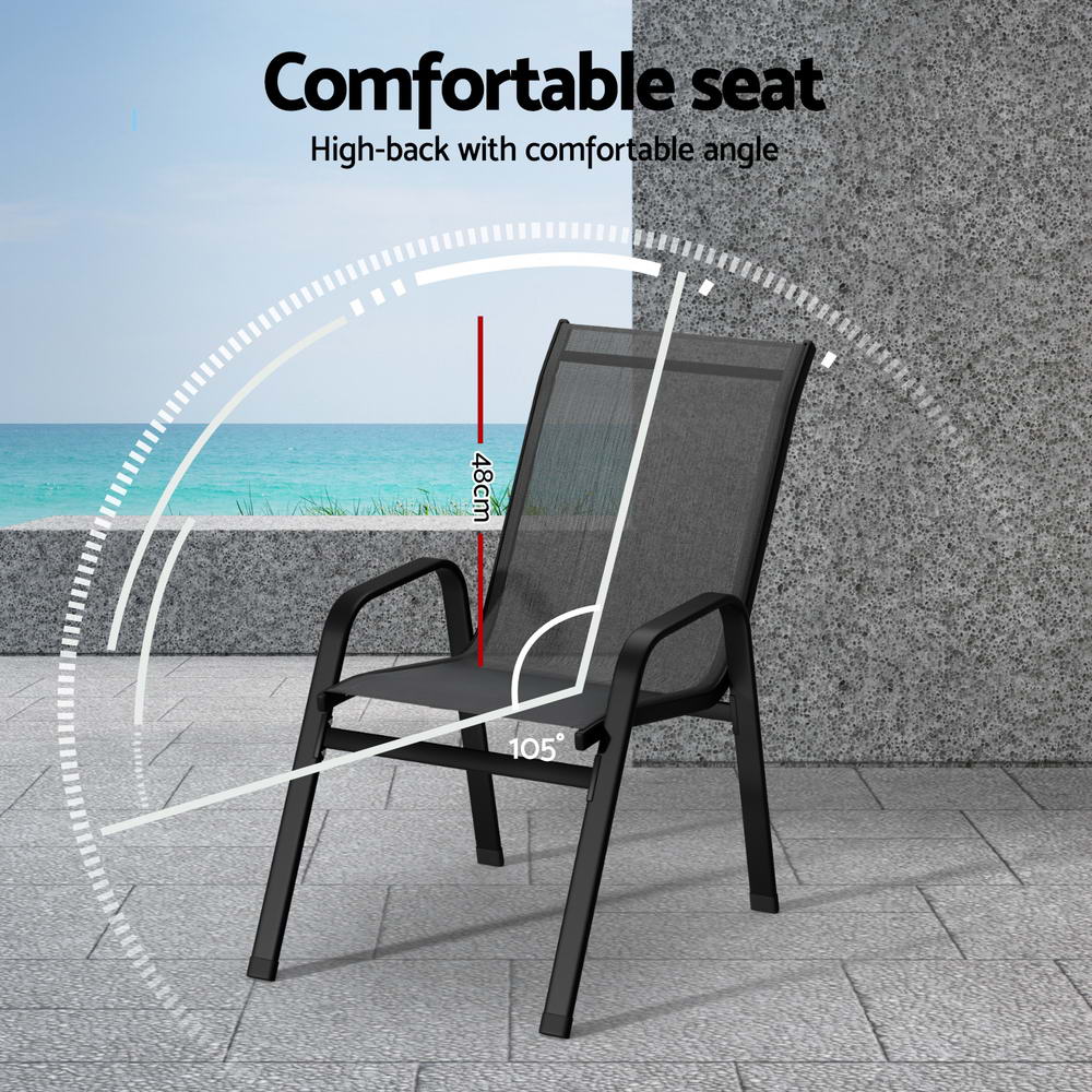 Set of 2 Outdoor Dining Chairs Stackable Lounge Chair Patio Furniture Black - Image 5