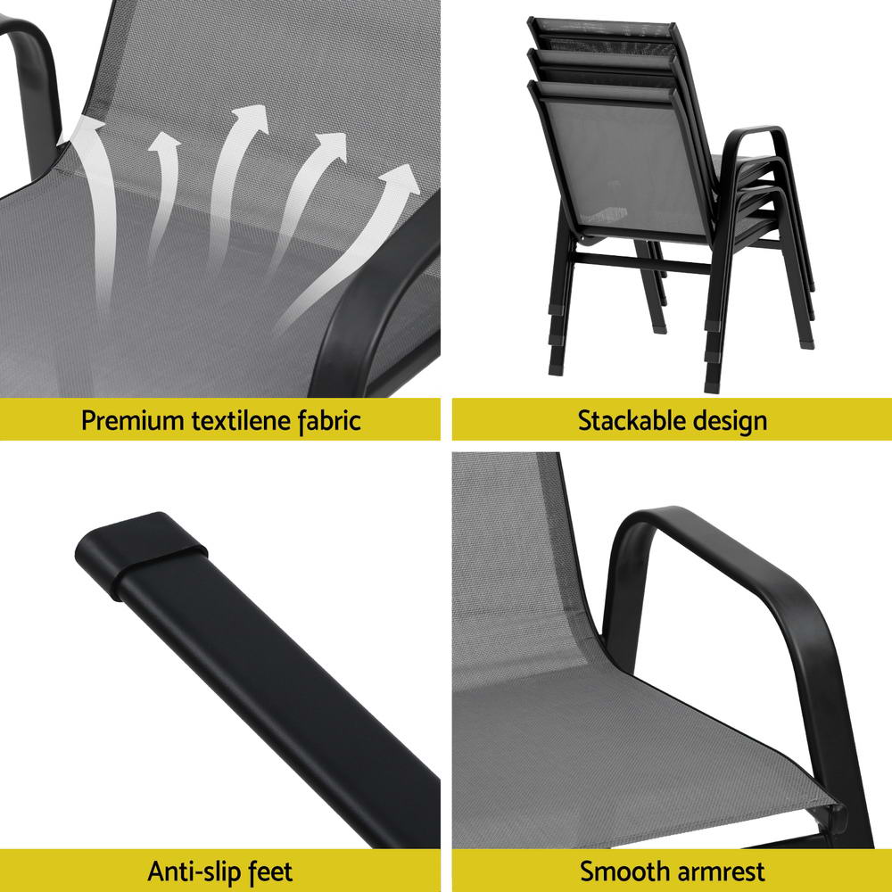 Set of 2 Outdoor Dining Chairs Stackable Lounge Chair Patio Furniture Black - Image 6