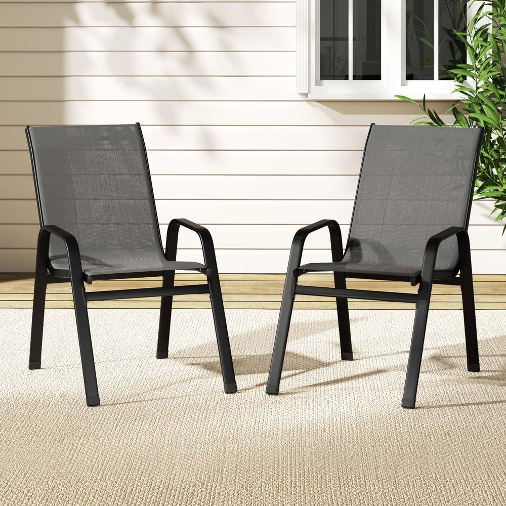 Set of 2 Outdoor Dining Chairs Stackable Lounge Chair Patio Furniture Black - Image 7