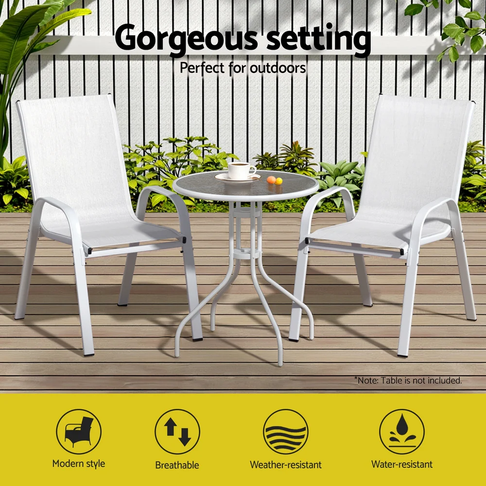 Set of 2 Outdoor Dining Chairs Stackable Lounge Chair Patio Furniture White - Image 4