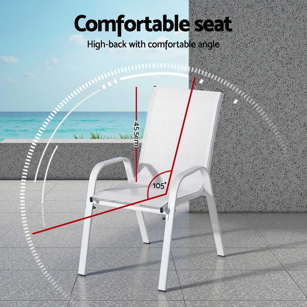 Set of 2 Outdoor Dining Chairs Stackable Lounge Chair Patio Furniture White - Image 5