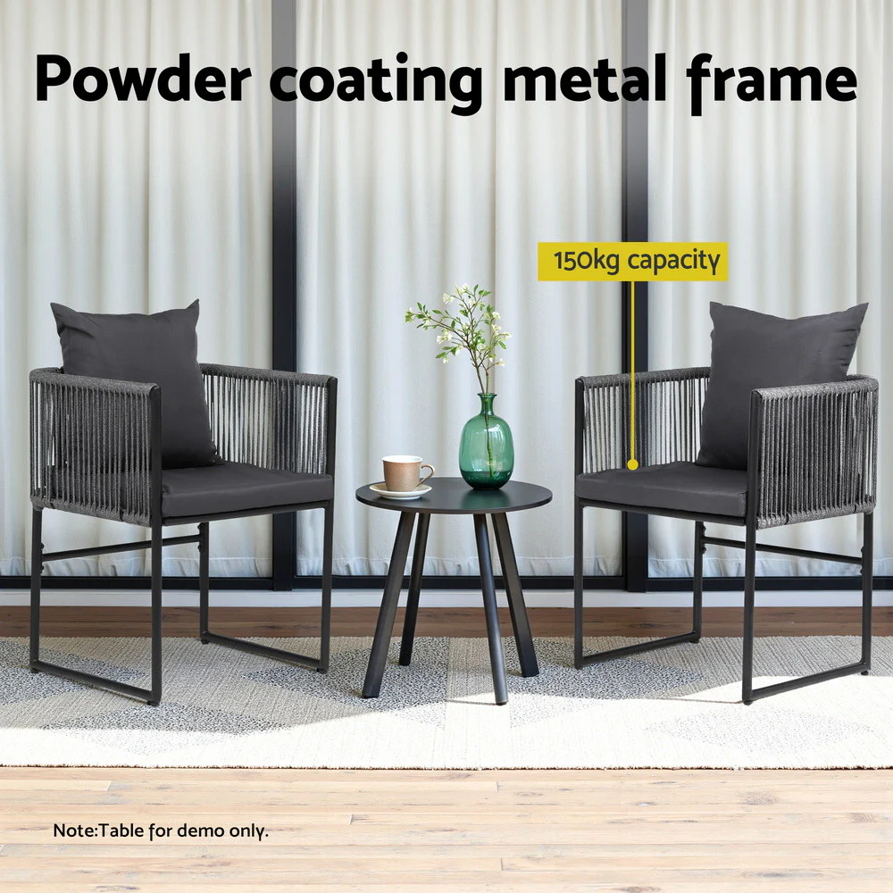 Set of 2 Outdoor Dining Chairs Woven Rope Chair Patio Furniture Garden Steel - Image 4