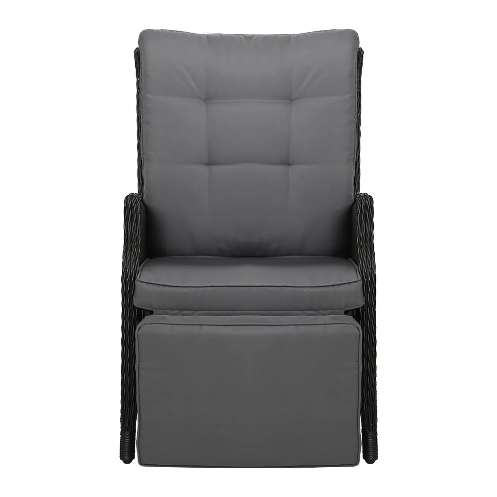 Set of 2 Recliner Chairs Sun lounge Wicker Lounger Outdoor Furniture Adjustable Black - Image 3