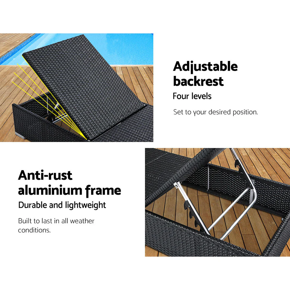 Set of 2 Sun Lounge Wicker Lounger Outdoor Furniture Day Bed Adjustable Rattan Garden - Image 4