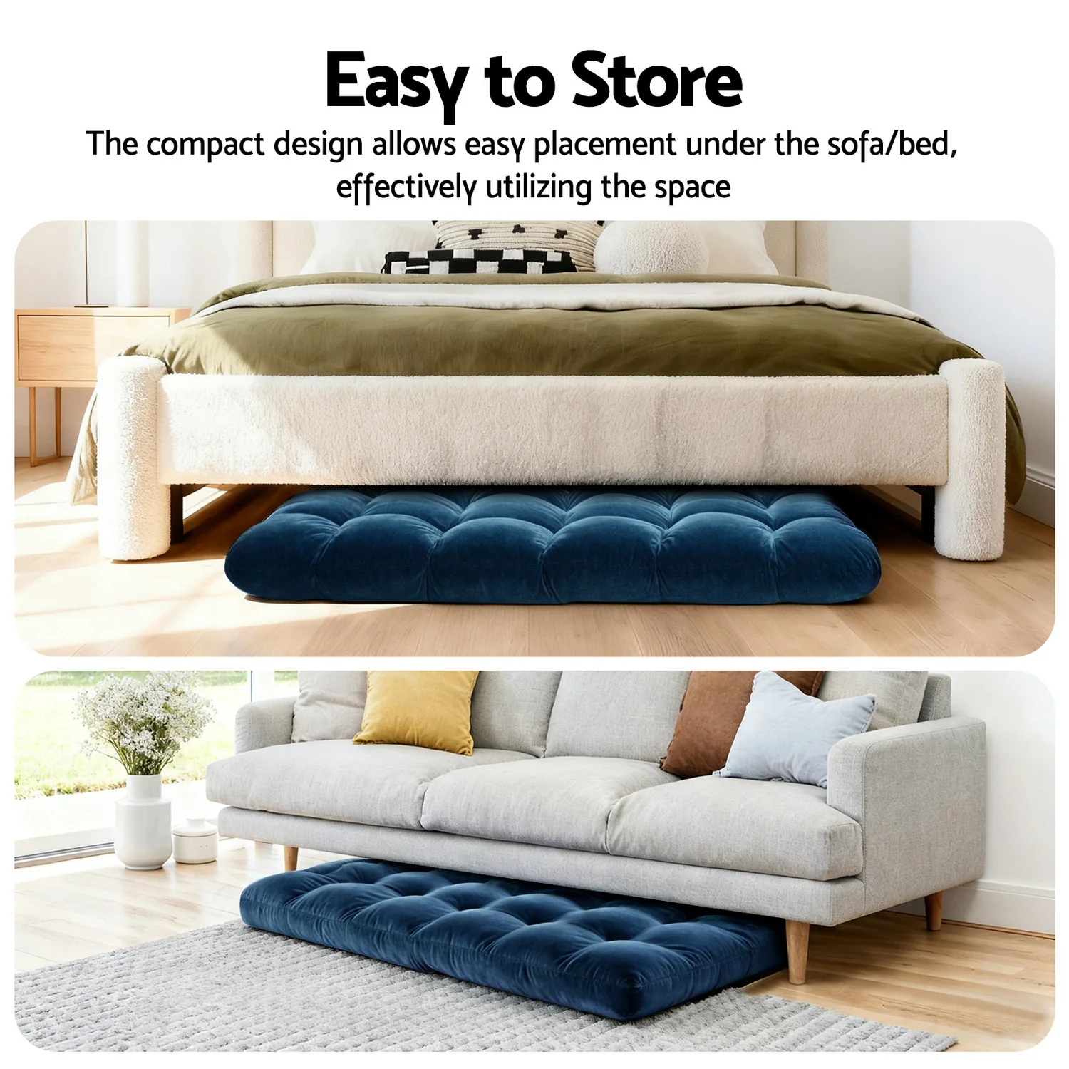 2PCS Floor Lounge Sofa Bed Flannel Fabric Navy - Image 5