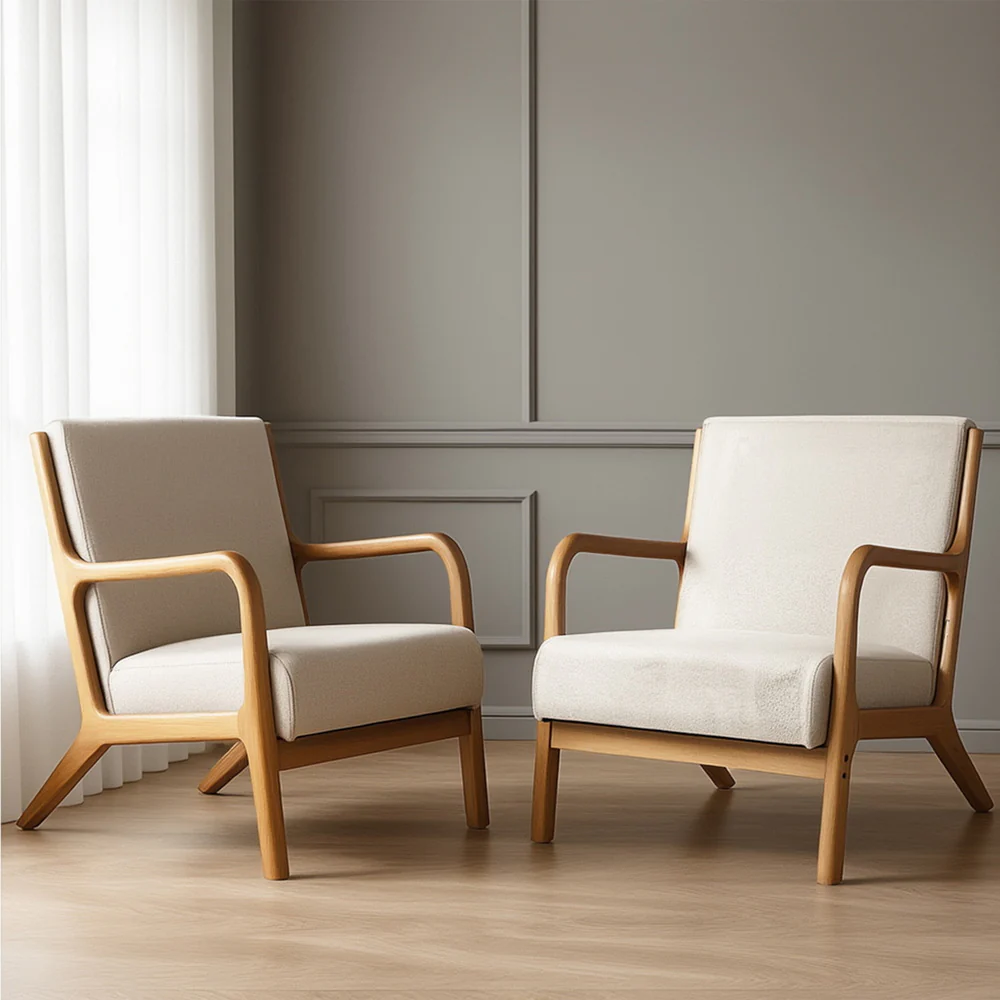 Set of 2 Armchair Faux Fabric Beige - Image 7