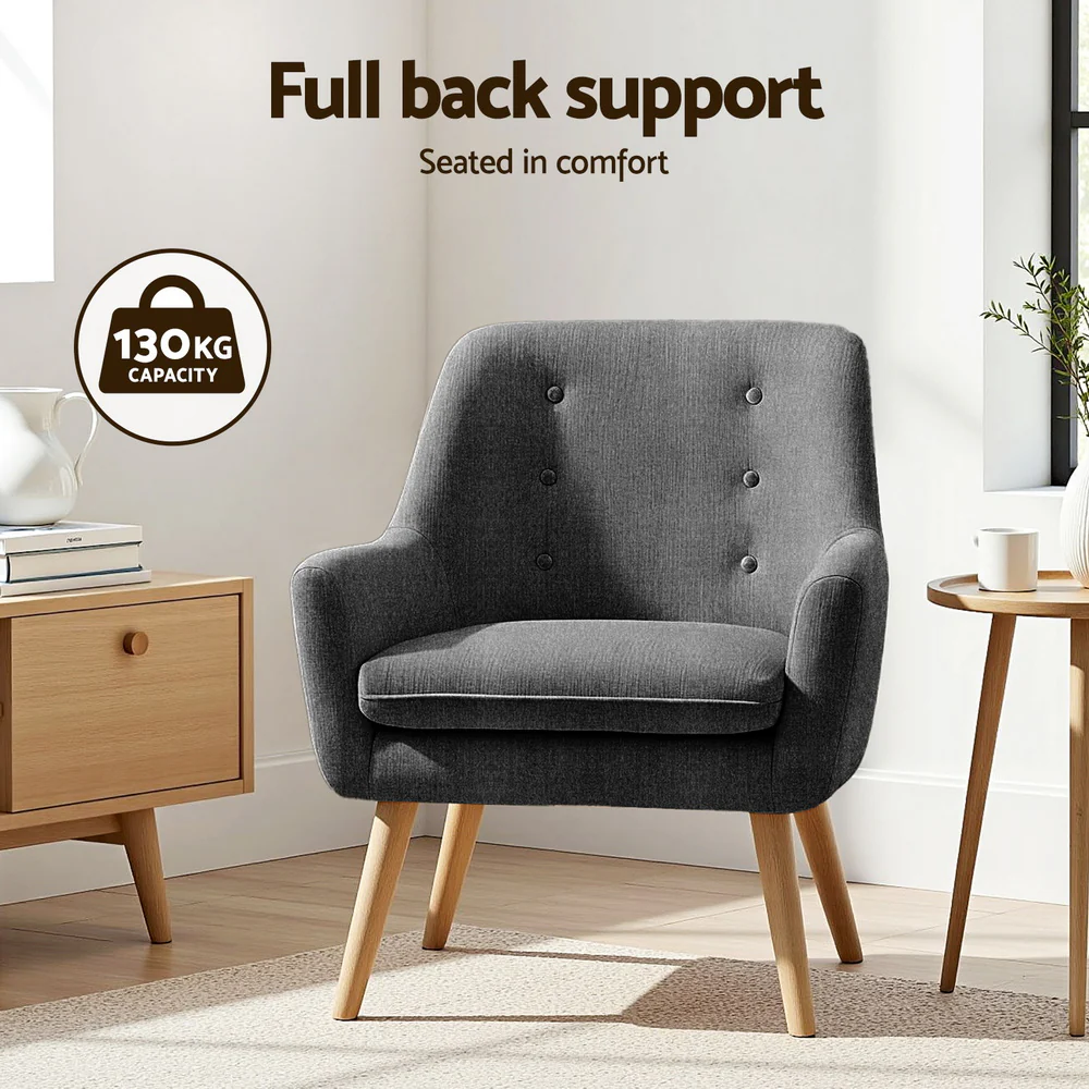 Set of 2 Armchair Lounge Chair Accent Tub Chair Charcoal ANNE - Image 4