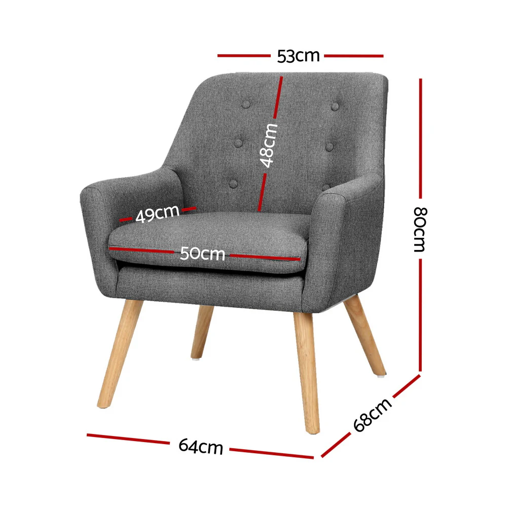 Set of 2 Armchair Lounge Chair Accent Tub Chair Grey ANNE - Image 2