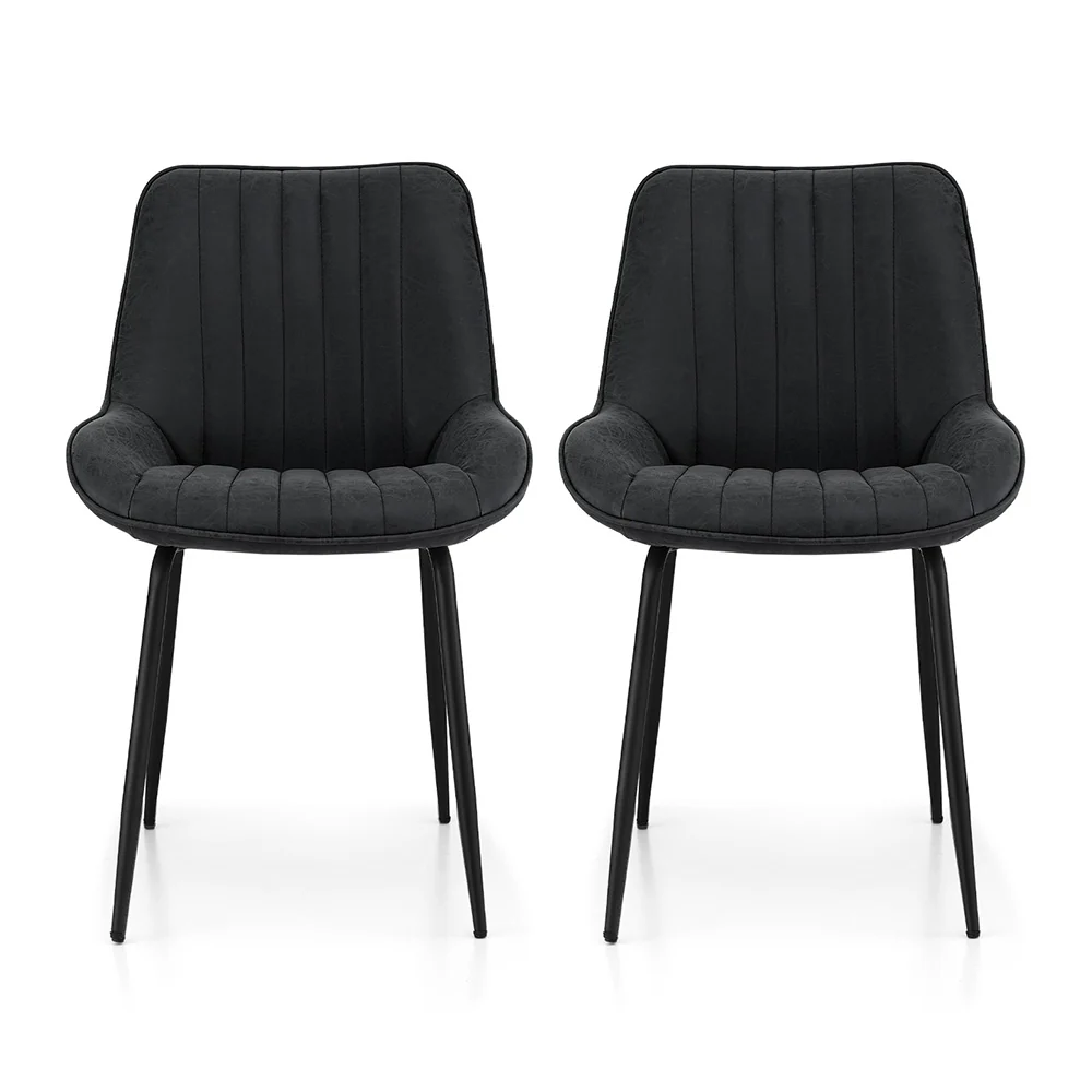 Set of 2 Dining Chairs Retro PU Leather Kitchen Lounge Cafe Accent Chair Black