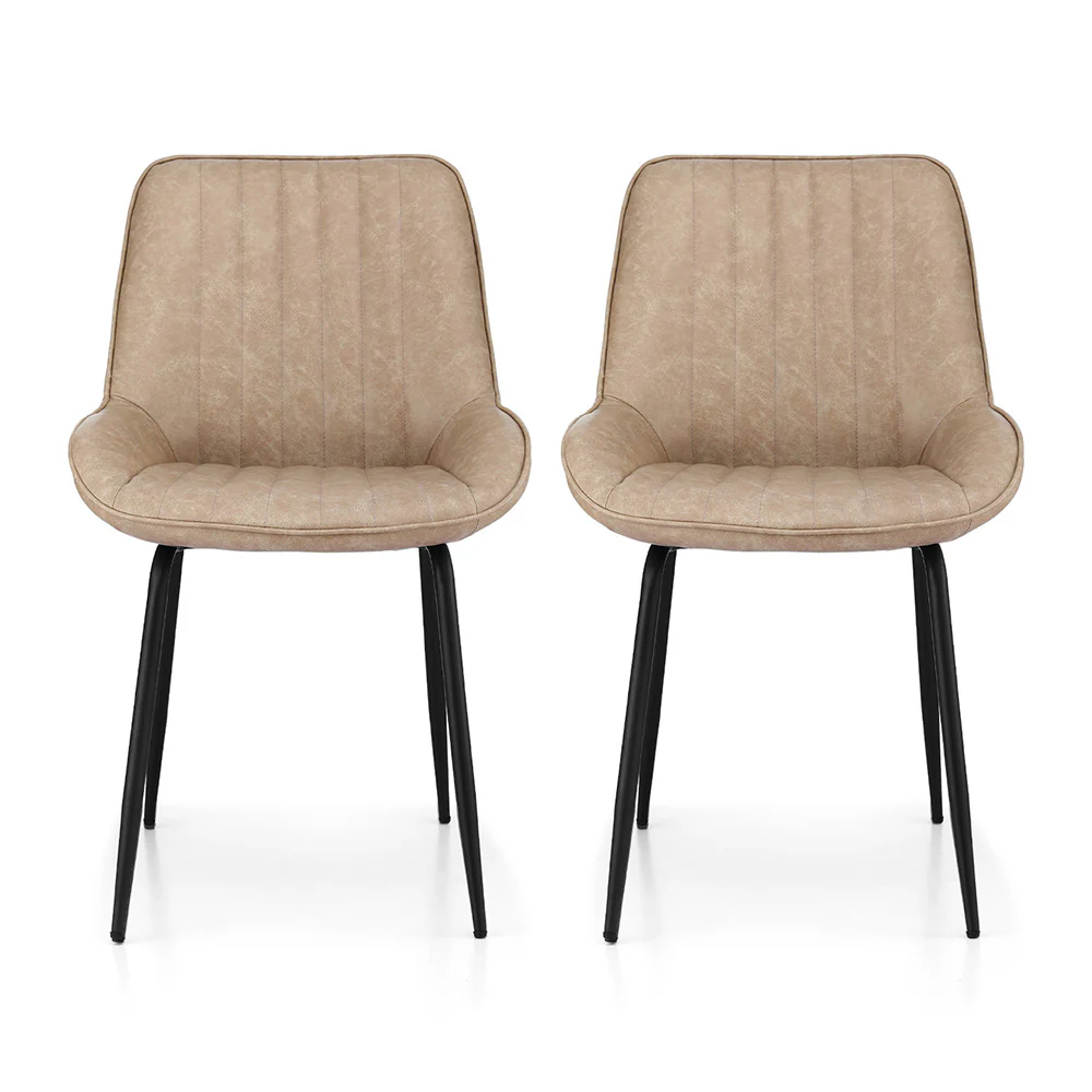 Set of 2 Dining Chairs Retro PU Leather Kitchen Lounge Cafe Accent Chair Khaki