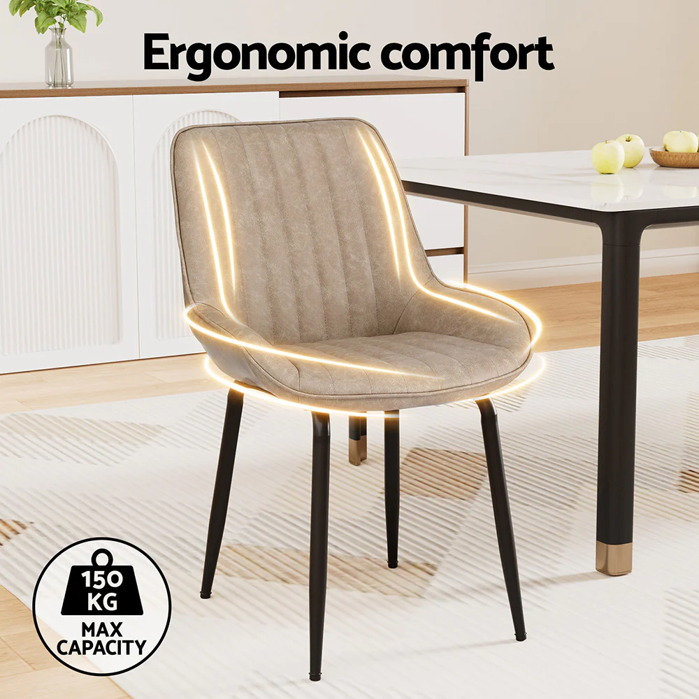 Set of 2 Dining Chairs Retro PU Leather Kitchen Lounge Cafe Accent Chair Khaki - Image 4
