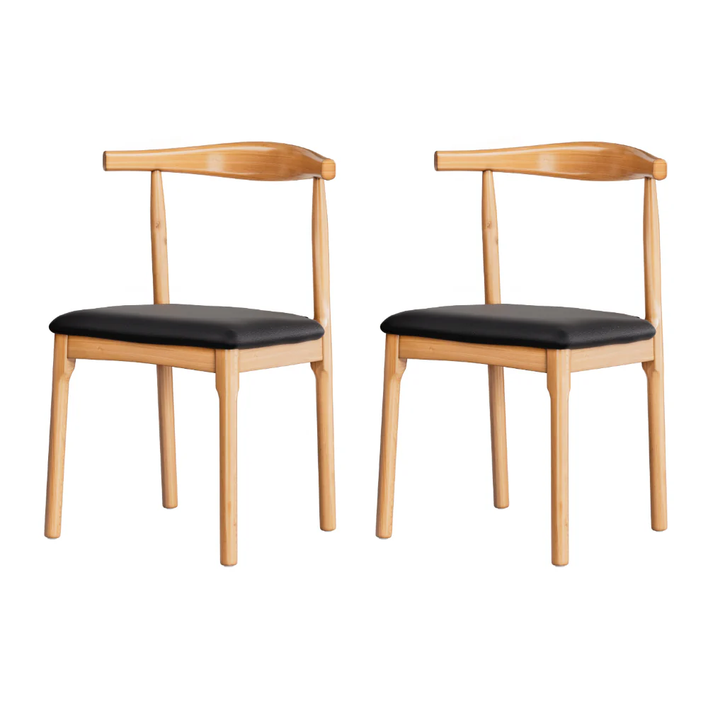 Set of 2 Dining Chairs Rubber Wood Leather Seat Black