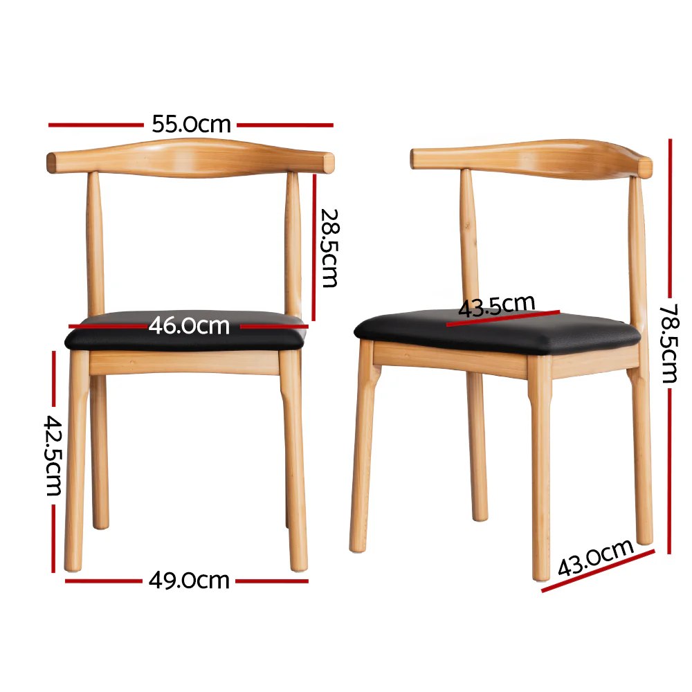 Set of 2 Dining Chairs Rubber Wood Leather Seat Black - Image 2