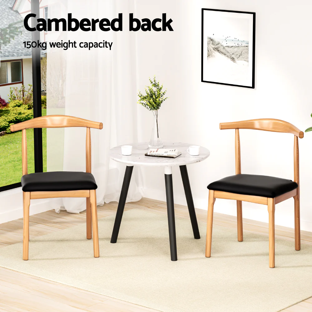 Set of 2 Dining Chairs Rubber Wood Leather Seat Black - Image 4