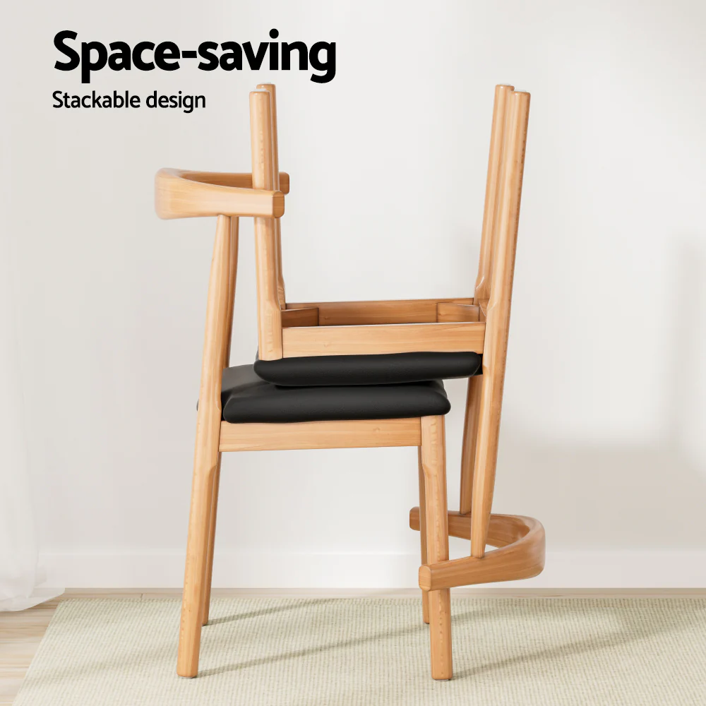 Set of 2 Dining Chairs Rubber Wood Leather Seat Black - Image 6