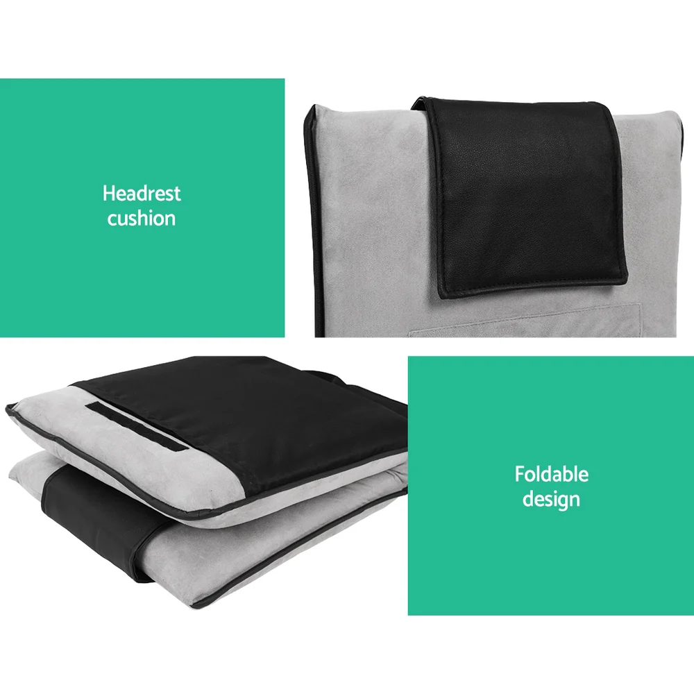 Set of 2 Floor Lounge Sofa Bed Floor Cushion Velvet Grey - Image 6