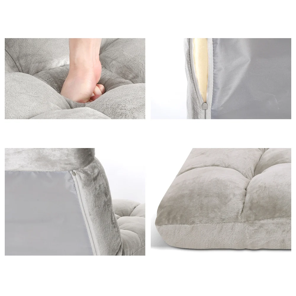 Set of 2 Lounge Sofa Bed Flannel Fabric Grey - Image 3