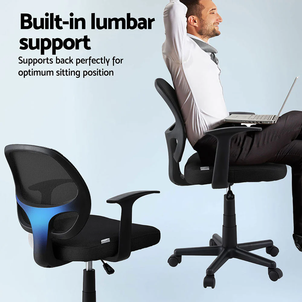 Set of 2 Mesh Office Chair Computer Gaming Desk Chairs Work Study Mid Back Black - Image 5