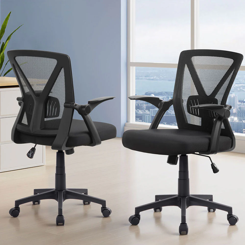 Set of 2 Mesh Office Chair Mid Back Black - Image 7