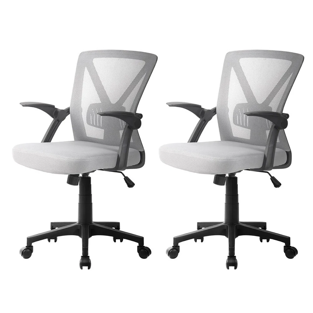 Set of 2 Mesh Office Chair Mid Back Grey