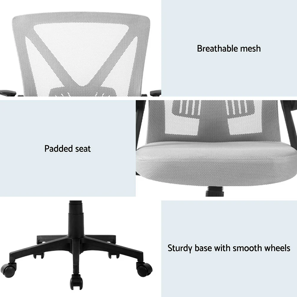 Set of 2 Mesh Office Chair Mid Back Grey - Image 6