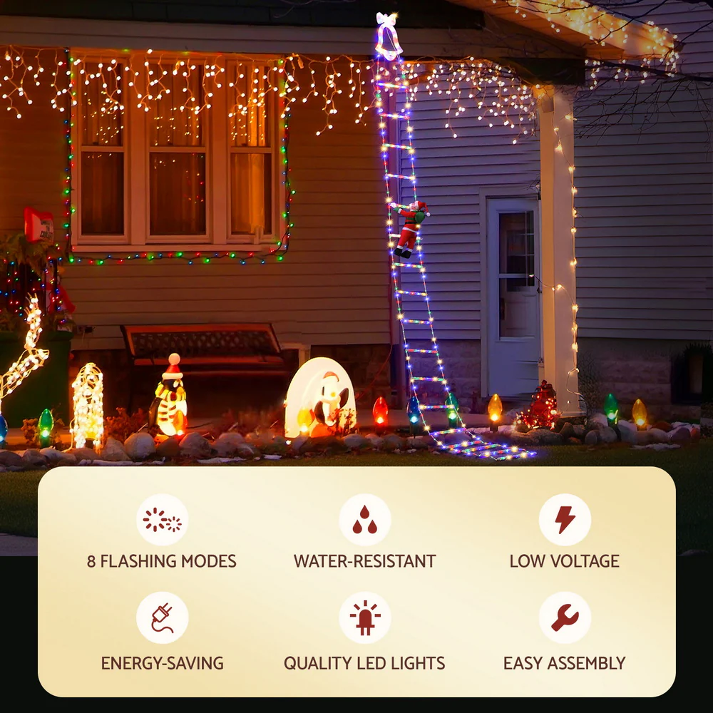 3.5M Christmas Lights 300 LED Ladder Light with Santa Claus Decor - Image 4