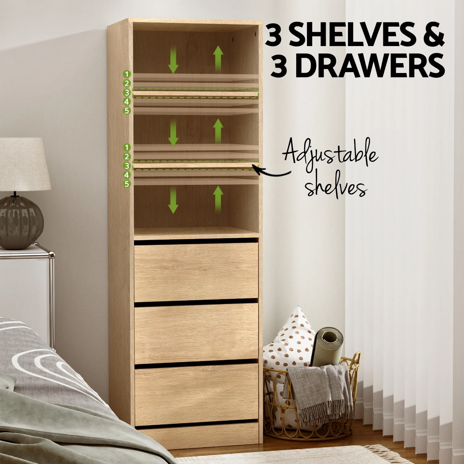 3 Chest of Drawers Tallboy Cabinet Pine - Image 5