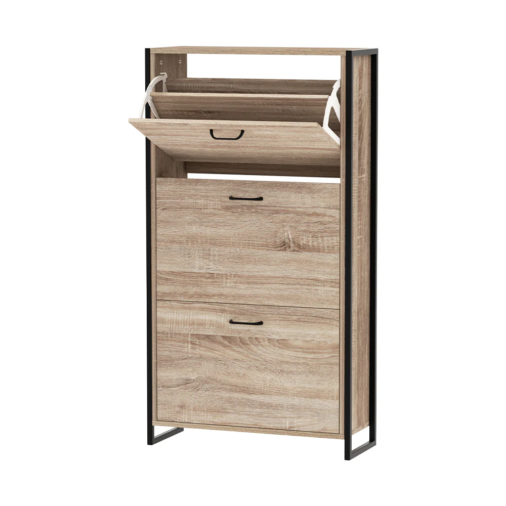 3-Compartment Industrial Shoe Cabinet – Wood Finish - Image 2