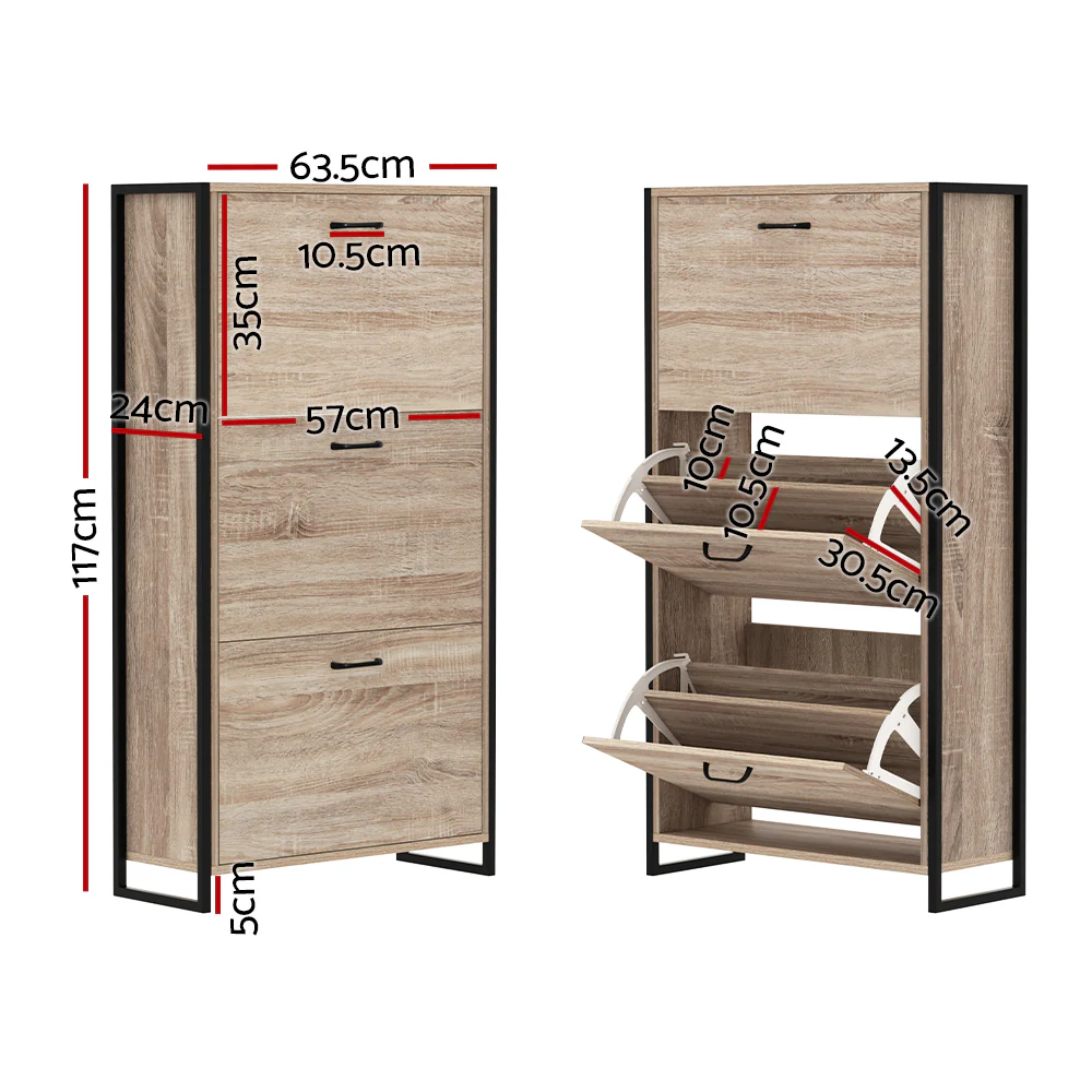 3-Compartment Industrial Shoe Cabinet – Wood Finish - Image 3