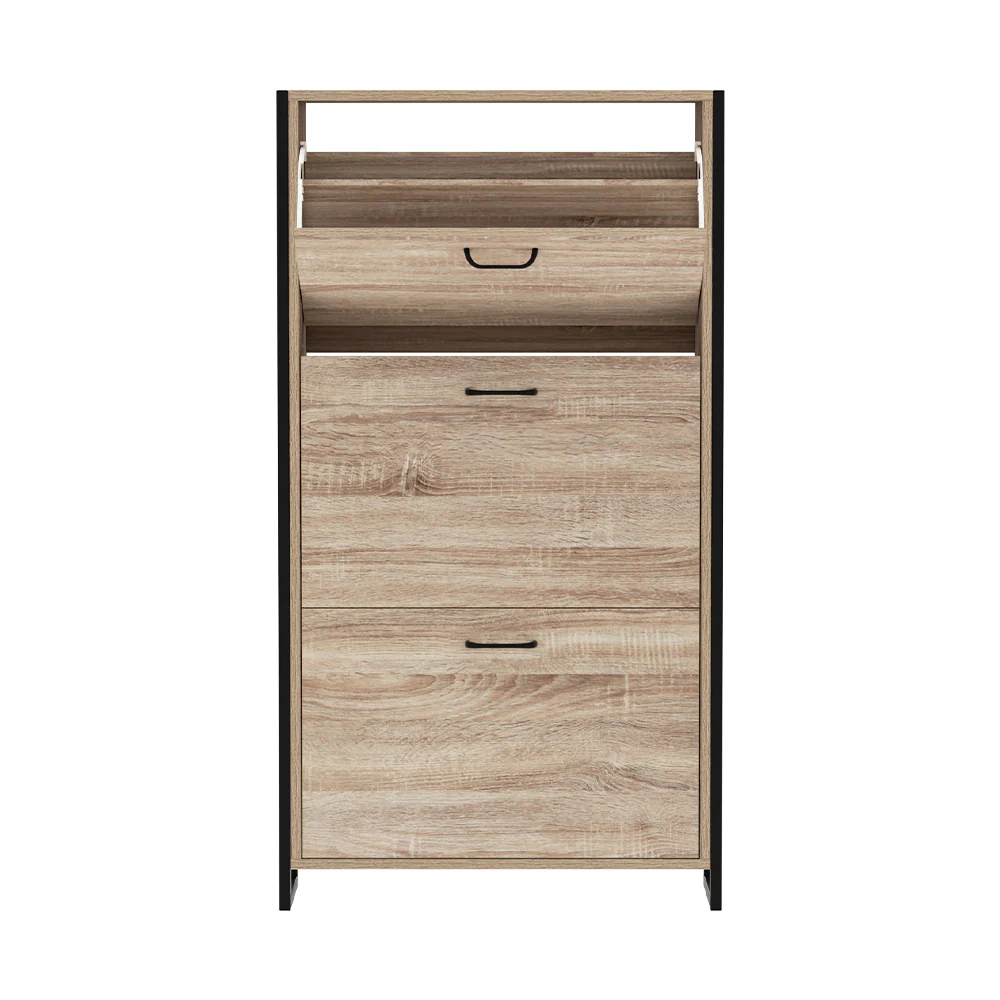 3-Compartment Industrial Shoe Cabinet – Wood Finish - Image 4