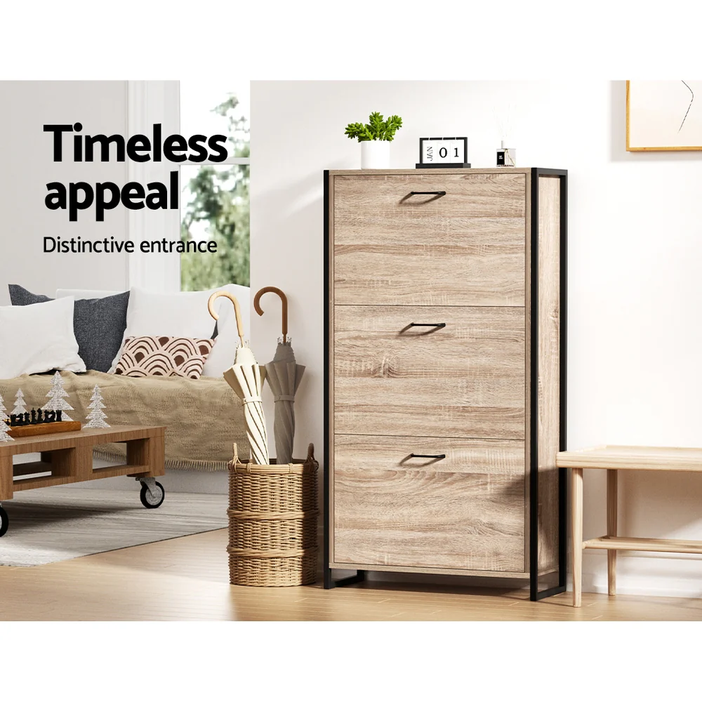 3-Compartment Industrial Shoe Cabinet – Wood Finish - Image 5