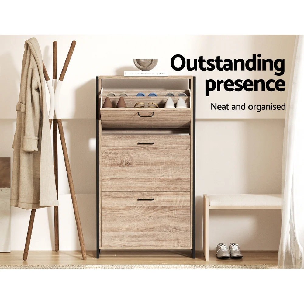 3-Compartment Industrial Shoe Cabinet – Wood Finish - Image 6