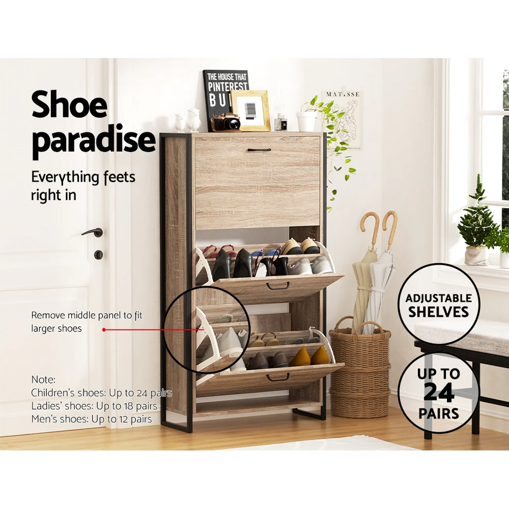 3-Compartment Industrial Shoe Cabinet – Wood Finish - Image 7