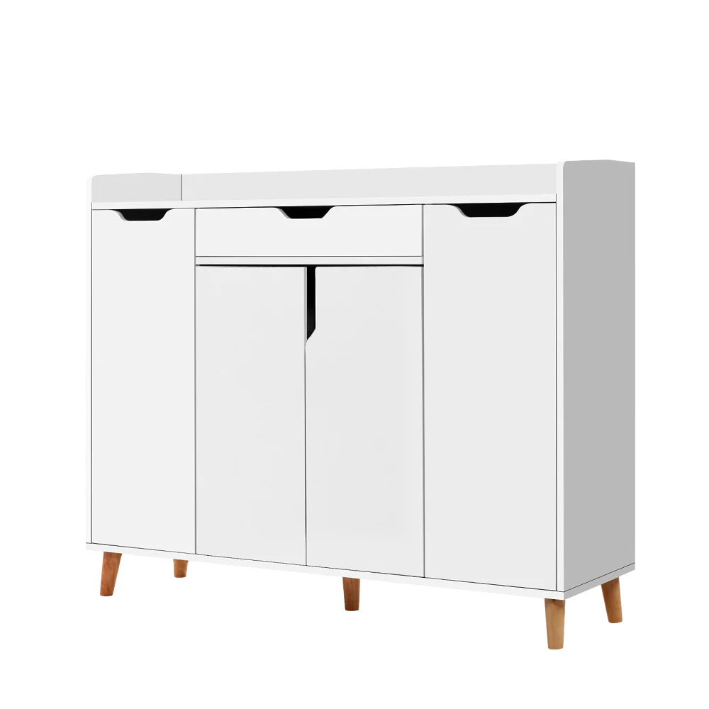 3-Compartment Shoe Cabinet with Drawer – White - Image 2