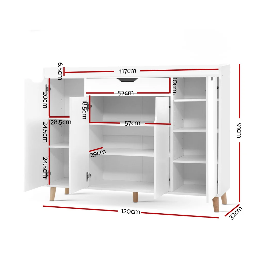 3-Compartment Shoe Cabinet with Drawer – White - Image 3