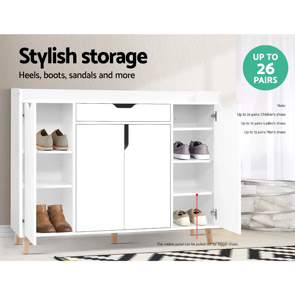 3-Compartment Shoe Cabinet with Drawer – White - Image 4