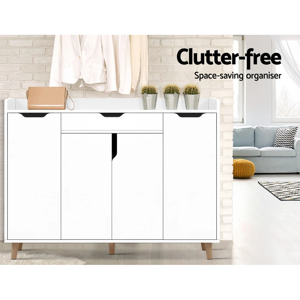 3-Compartment Shoe Cabinet with Drawer – White - Image 5