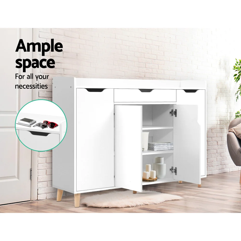3-Compartment Shoe Cabinet with Drawer – White - Image 7