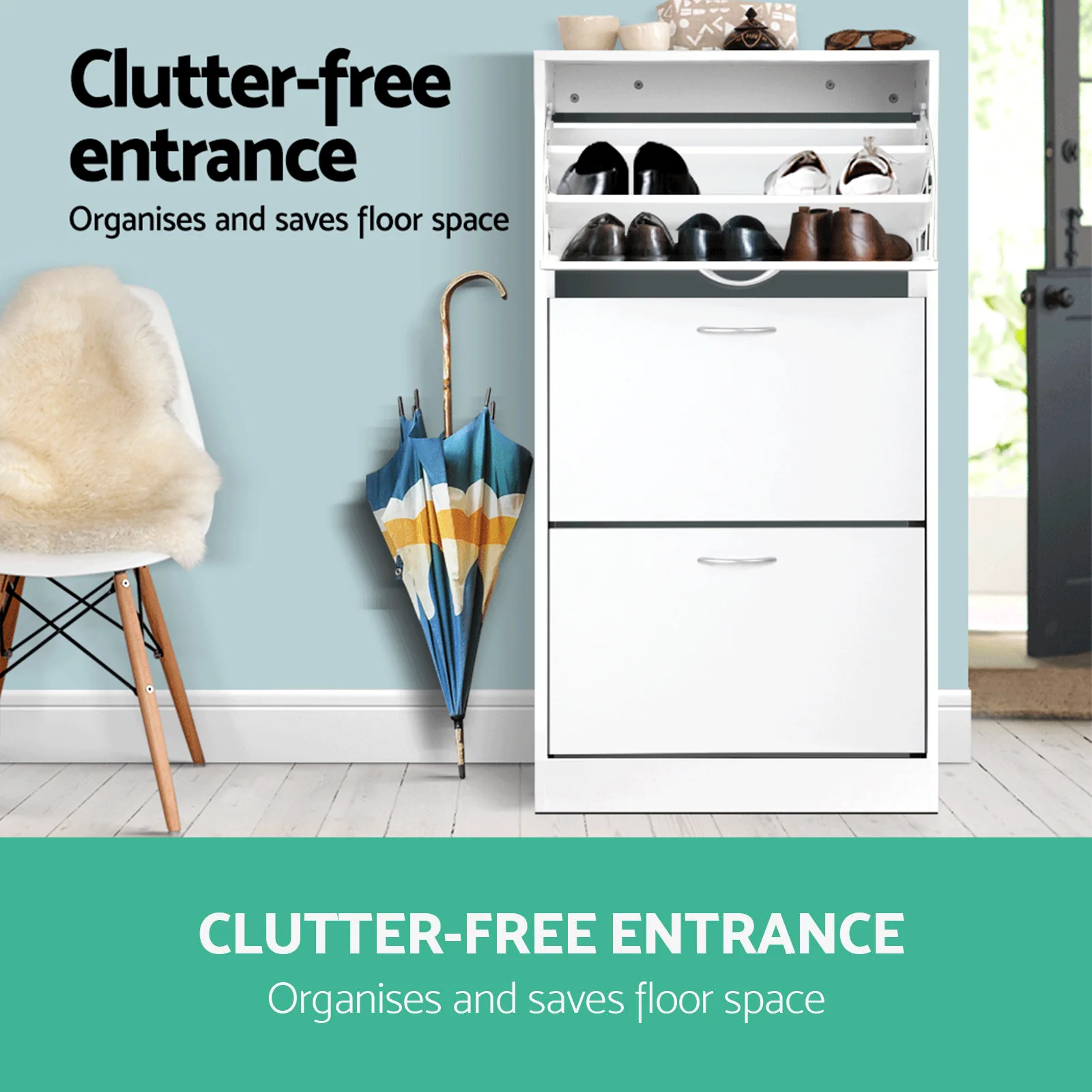 3-Compartment Triple Row Shoe Cabinet – White - Image 4
