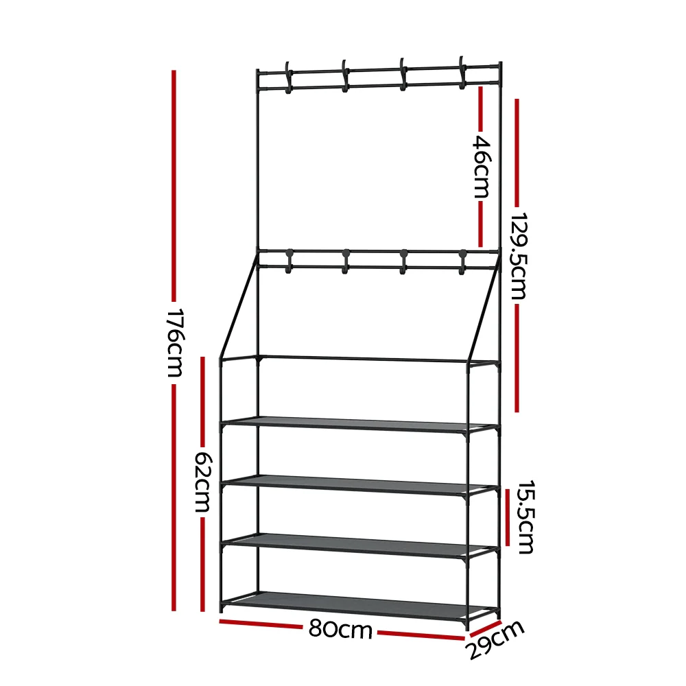 3-in-1 Hall Tree with Shoe Rack – Black - Image 3