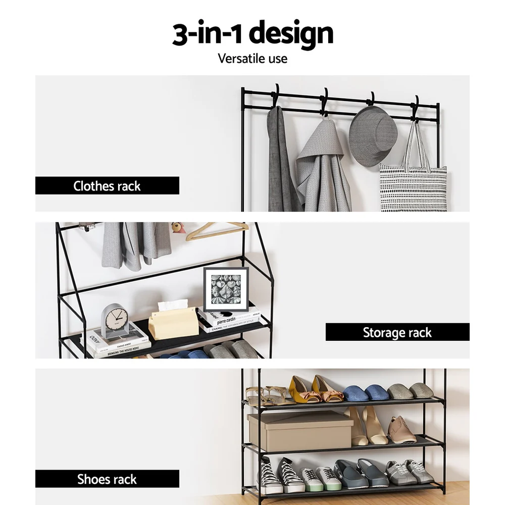 3-in-1 Hall Tree with Shoe Rack – Black - Image 5
