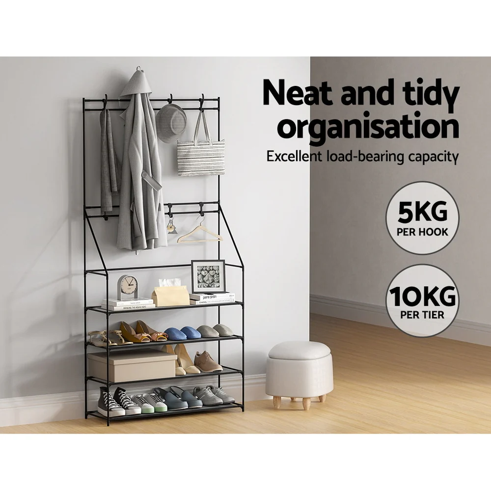 3-in-1 Hall Tree with Shoe Rack – Black - Image 7