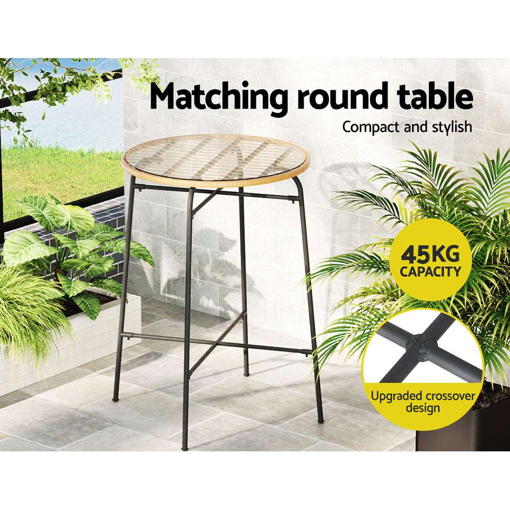 3 PCS Outdoor Bar Set Wicker Dining Bistro Patio Table Chairs Set Steel - Image 6