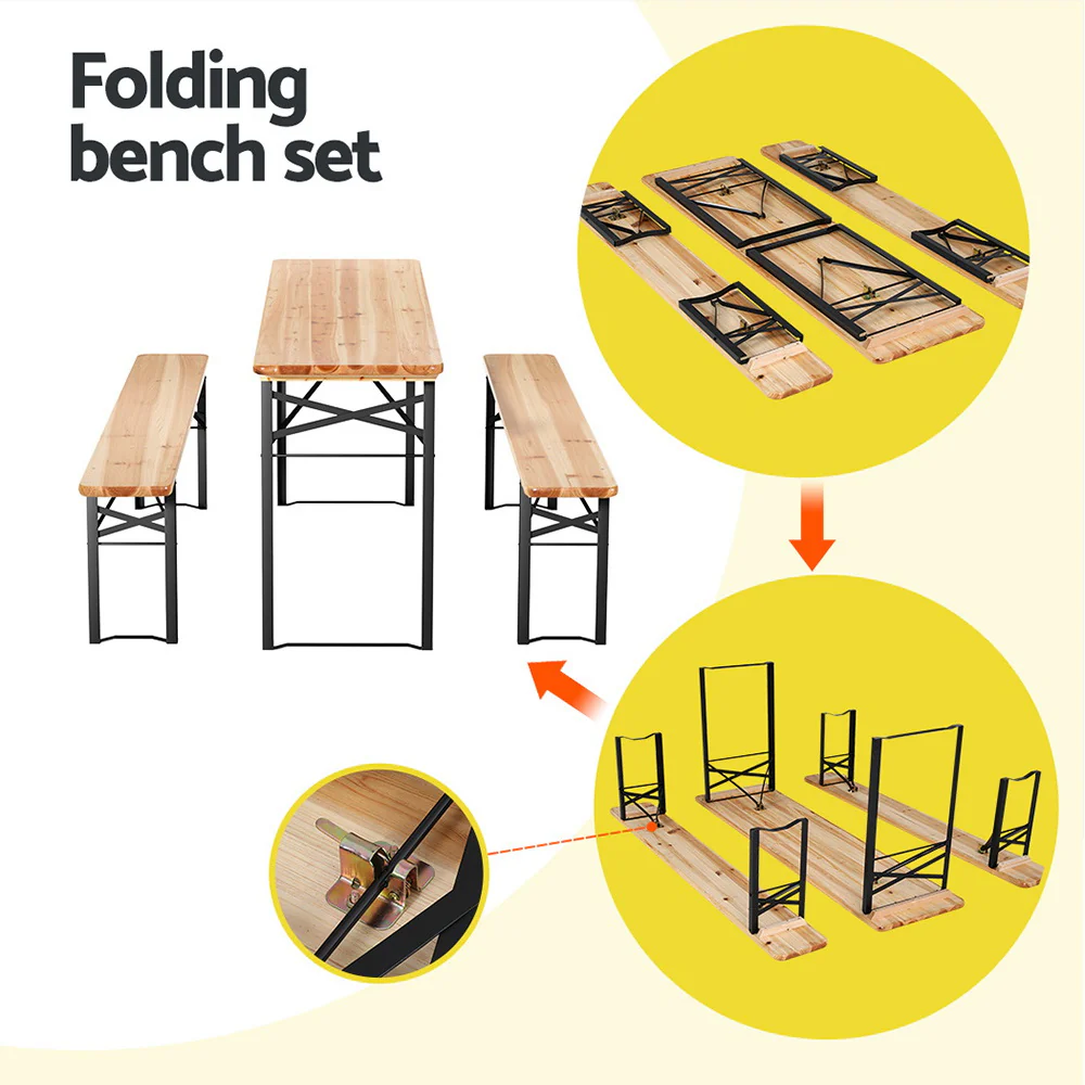 3 PCS Outdoor Furniture Dining Set Lounge Setting Patio Wooden Bench - Image 6