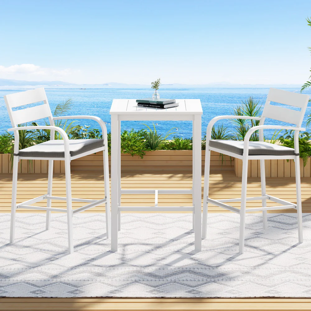 3 Piece Outdoor Aluminium Bar Set - White - Image 6