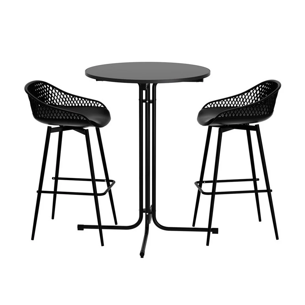 3 Piece Outdoor Bar Set with Stools & Table – Black - Image 3