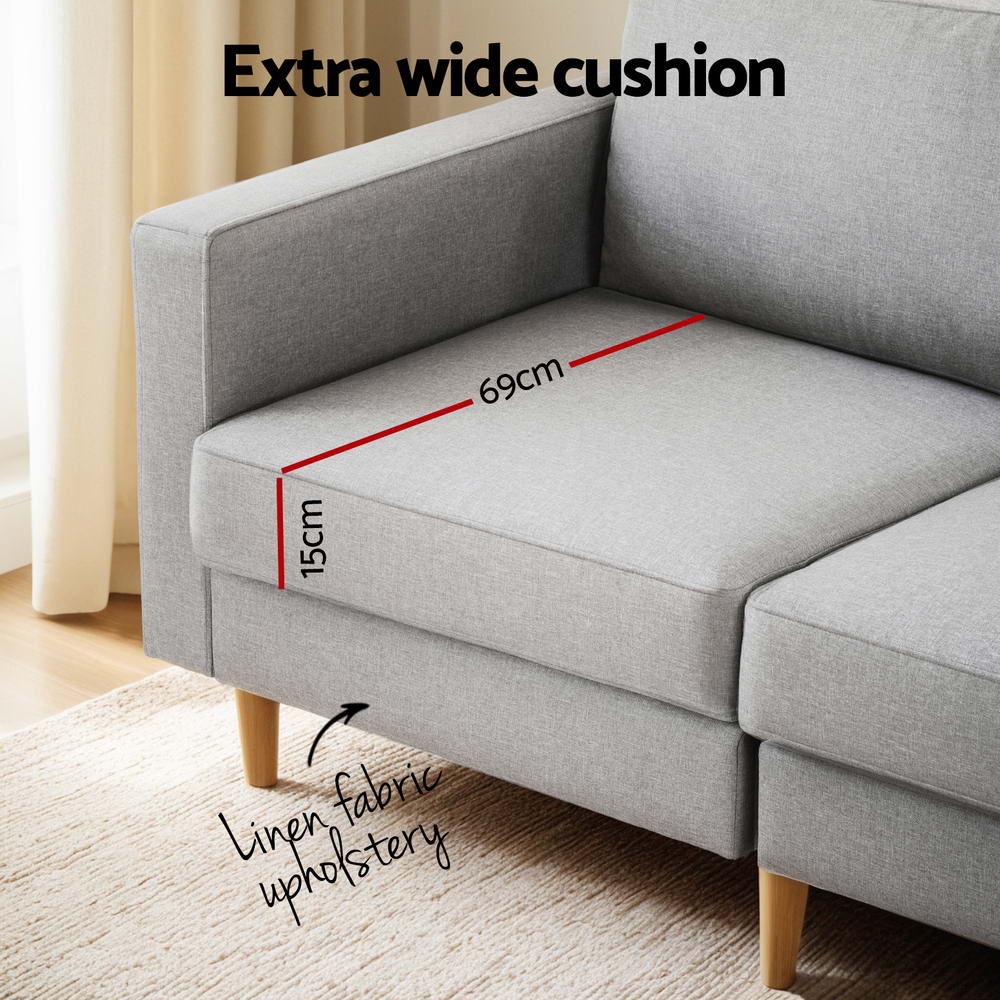 3 Seater Sofa 225cm Linen Fabric Grey - Image 5
