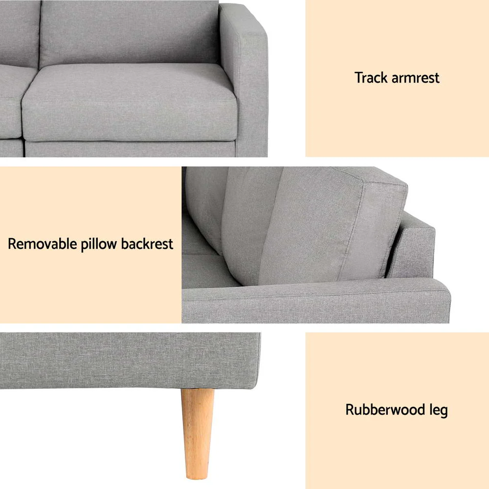 3 Seater Sofa 225cm Linen Fabric Grey - Image 6